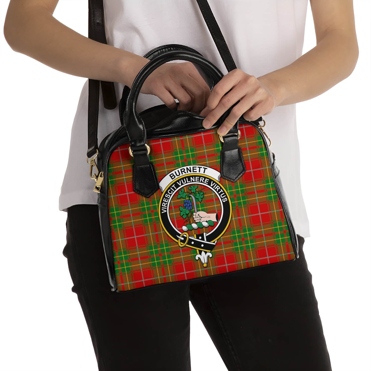 Burnett Ancient Tartan Shoulder Handbags with Family Crest - Tartanvibesclothing