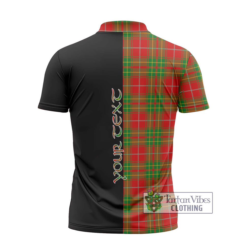 Burnett Tartan Zipper Polo Shirt with Family Crest and Half Of Me Style - Tartanvibesclothing Shop