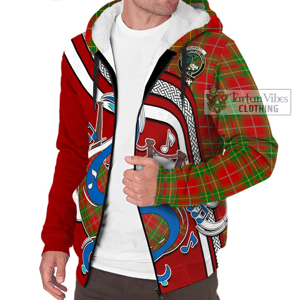 Burnett Tartan Sherpa Hoodie with Epic Bagpipe Style Unisex - Tartanvibesclothing Shop