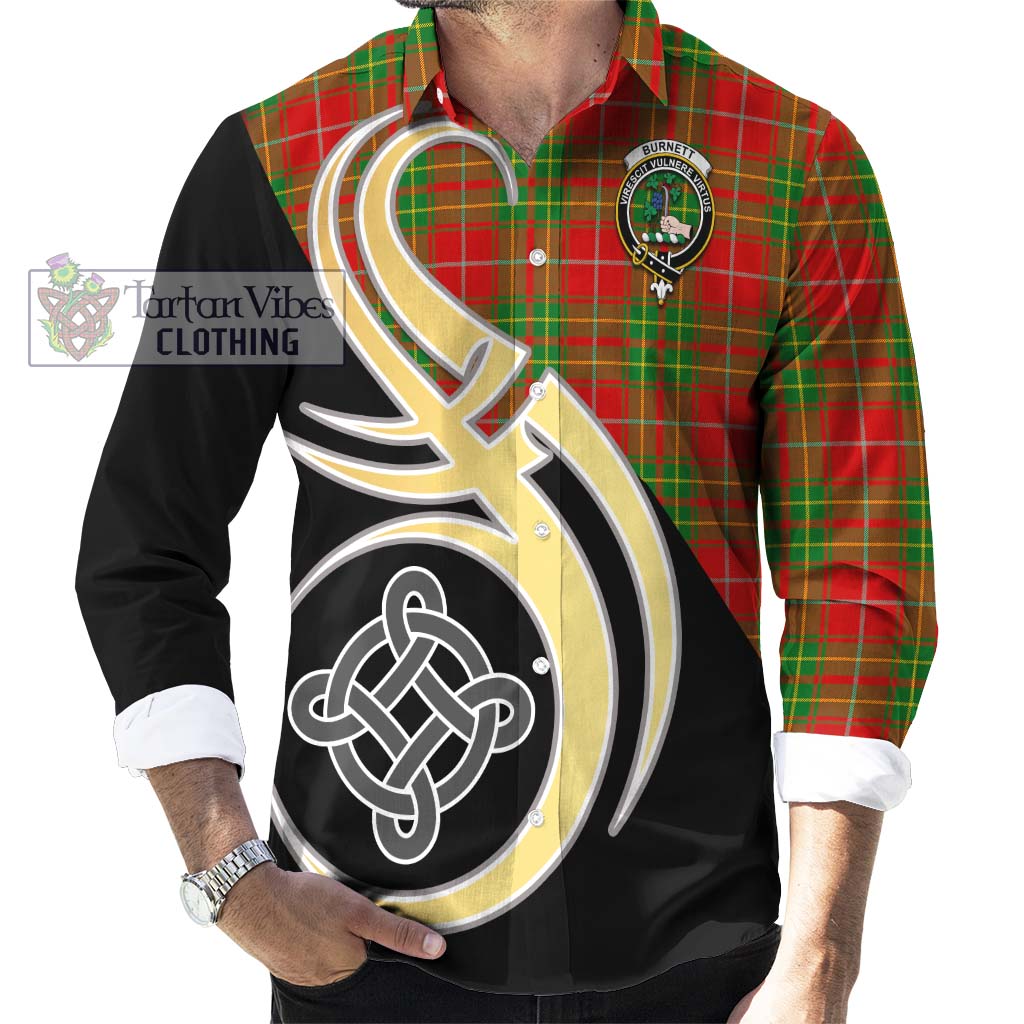 Burnett Tartan Long Sleeve Button Shirt with Family Crest and Celtic Symbol Style - Tartan Vibes Clothing