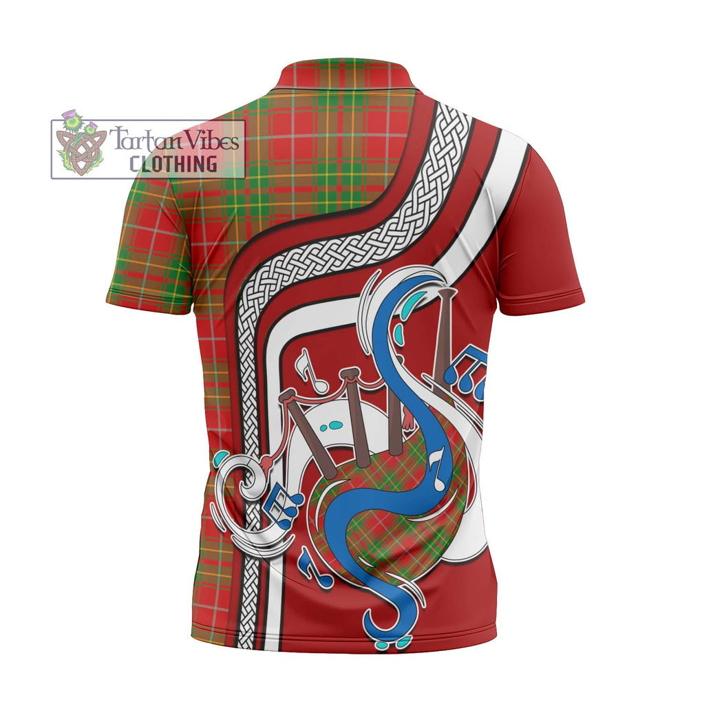 Burnett Tartan Zipper Polo Shirt with Epic Bagpipe Style - Tartanvibesclothing Shop