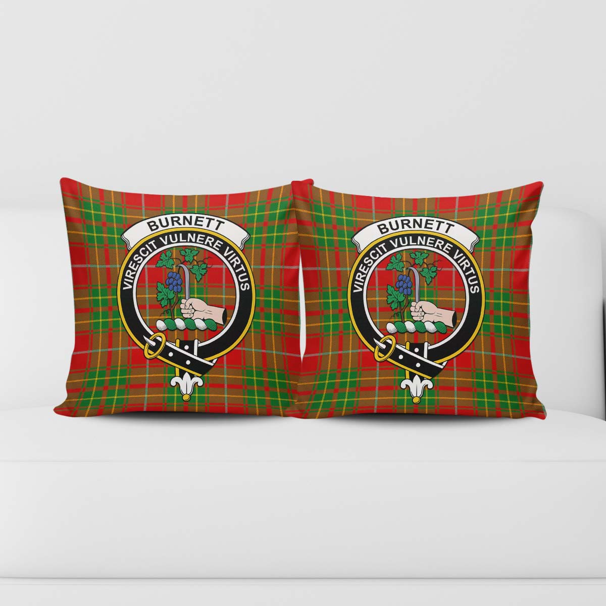 Burnett Ancient Tartan Pillow Cover with Family Crest - Tartanvibesclothing