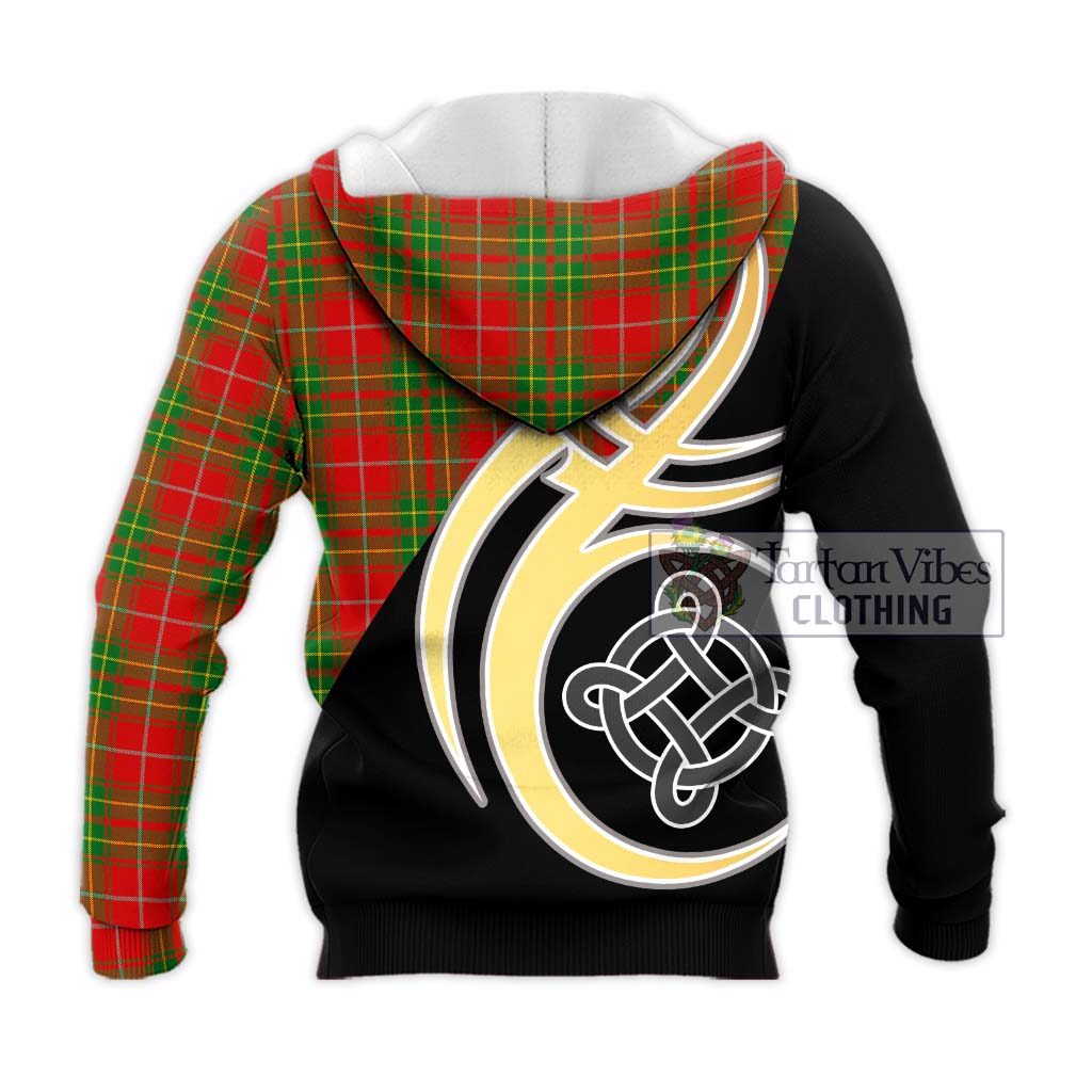 Tartan Vibes Clothing Burnett Ancient Tartan Knitted Hoodie with Family Crest and Celtic Symbol Style