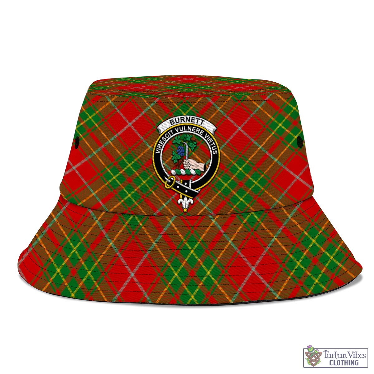 Tartan Vibes Clothing Burnett Ancient Tartan Bucket Hat with Family Crest