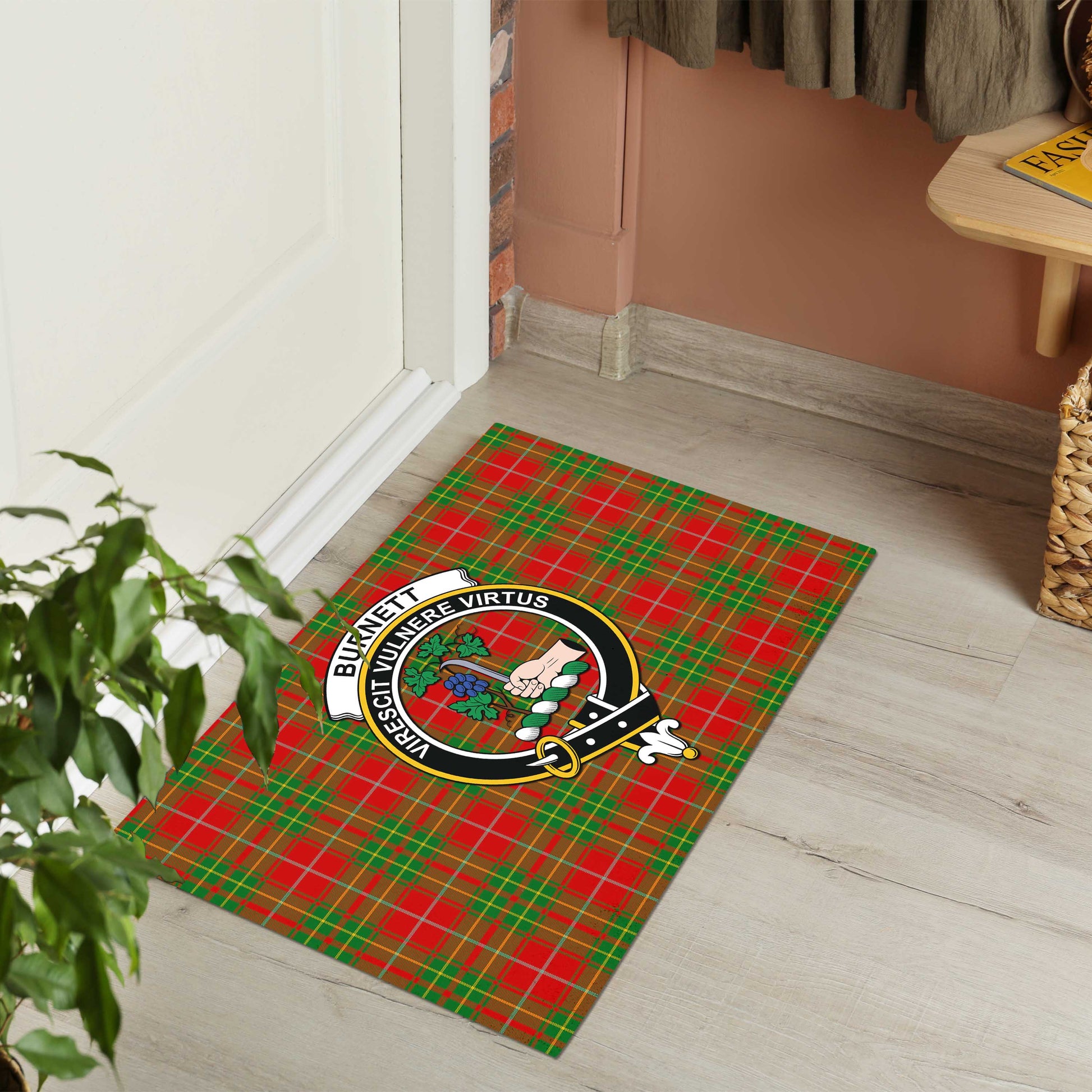 Burnett Ancient Tartan Door Mat with Family Crest - Tartanvibesclothing