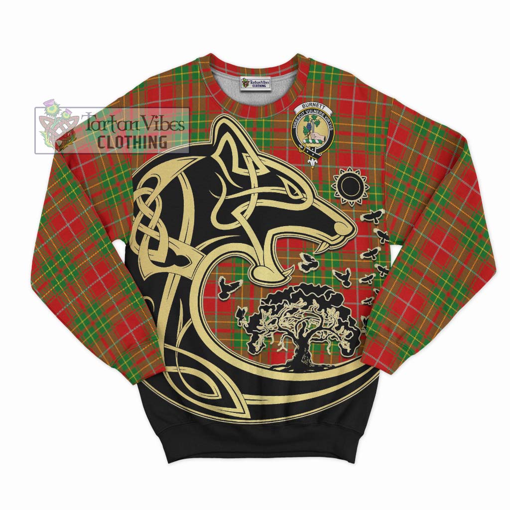 Tartan Vibes Clothing Burnett Ancient Tartan Sweatshirt with Family Crest Celtic Wolf Style