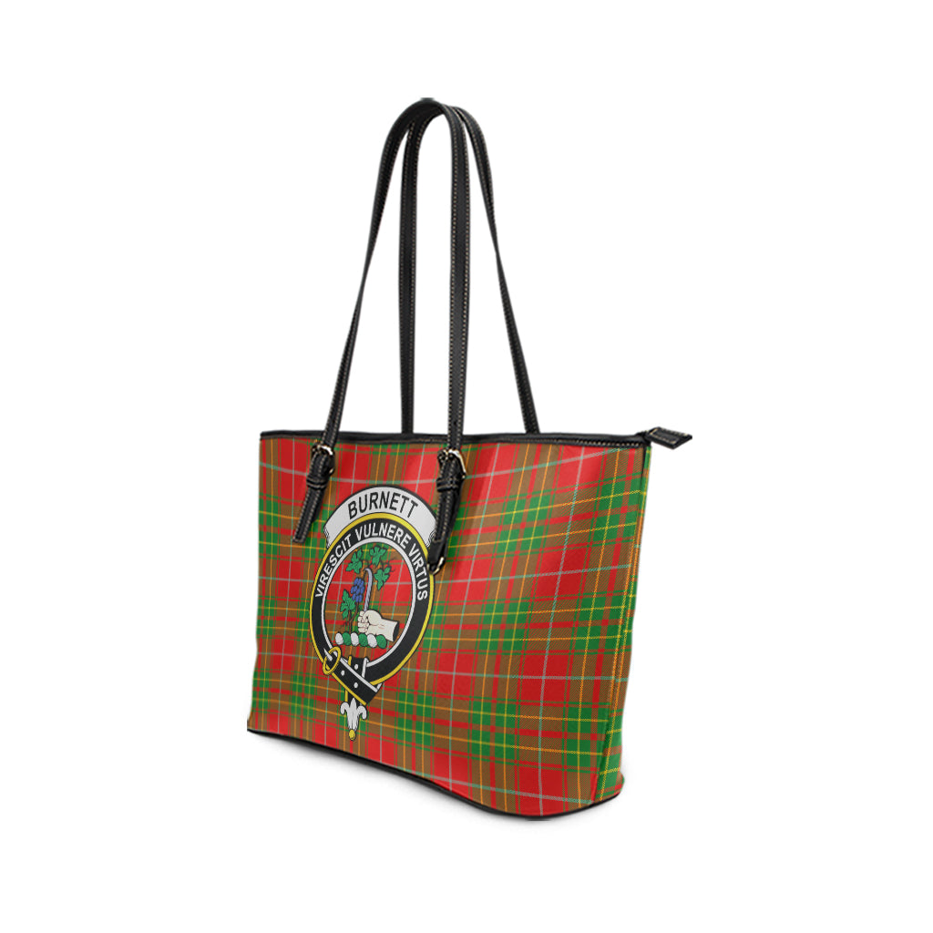 Burnett Ancient Tartan Leather Tote Bag with Family Crest