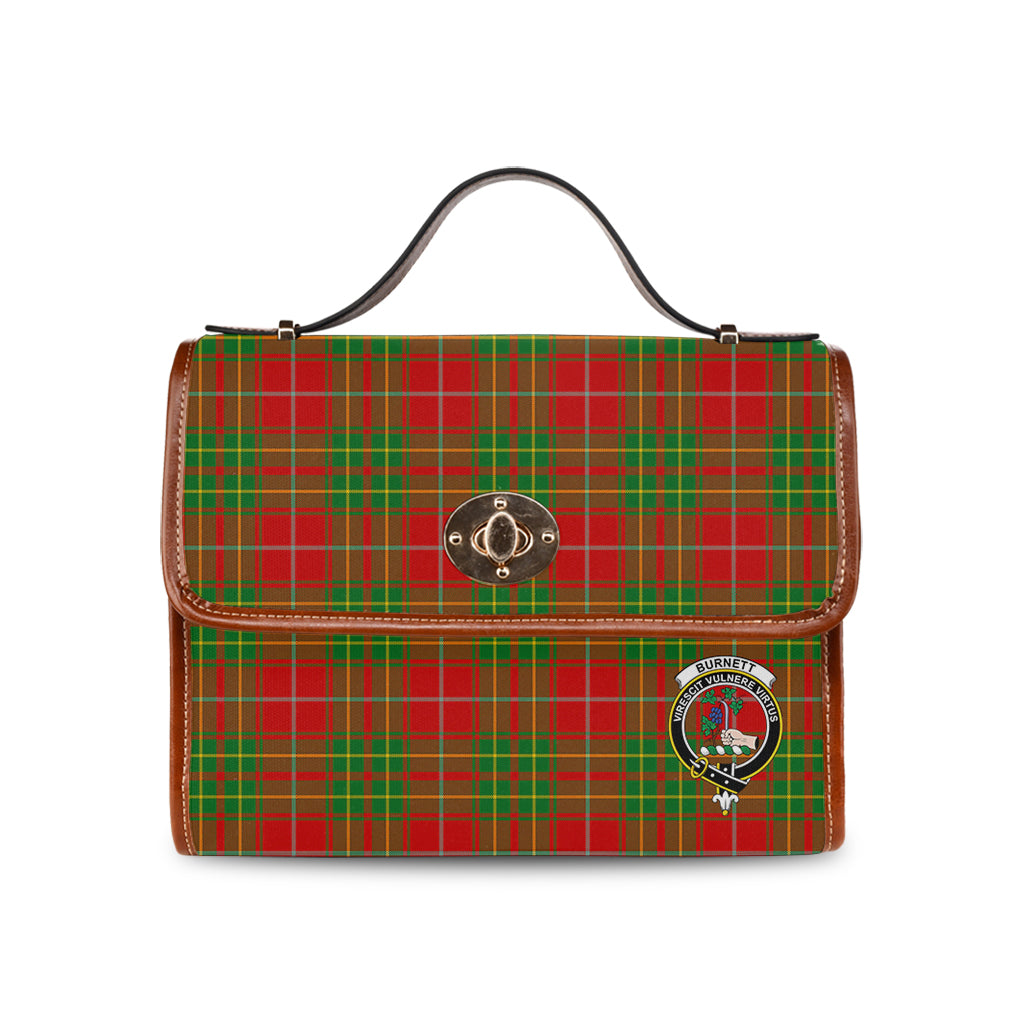 Burnett Ancient Tartan Leather Strap Waterproof Canvas Bag with Family Crest