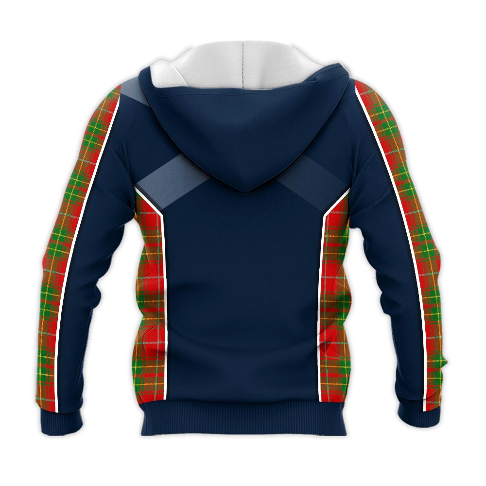 Tartan Vibes Clothing Burnett Ancient Tartan Knitted Hoodie with Family Crest and Scottish Thistle Vibes Sport Style
