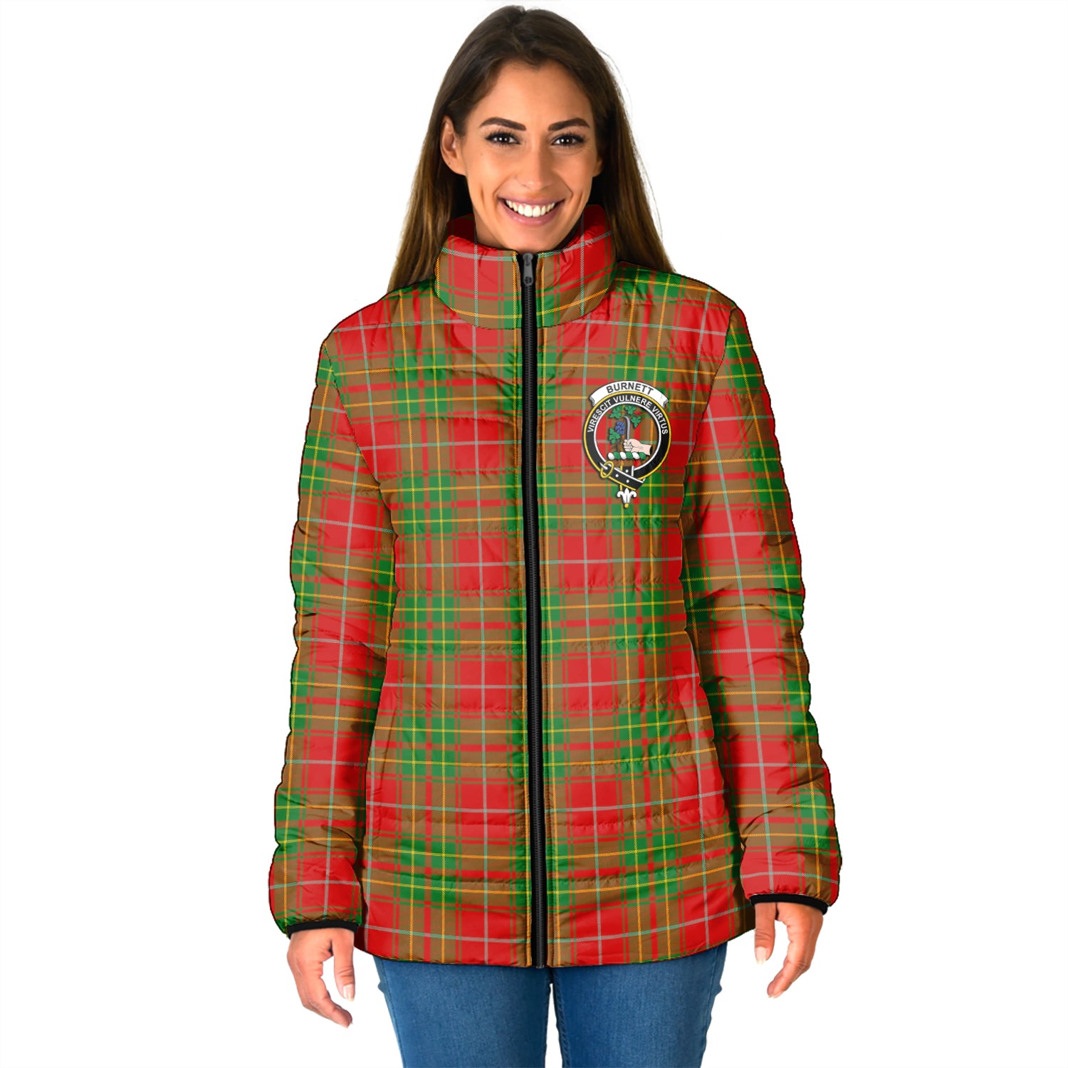 Burnett Tartan Padded Jacket with Family Crest - Tartan Vibes Clothing