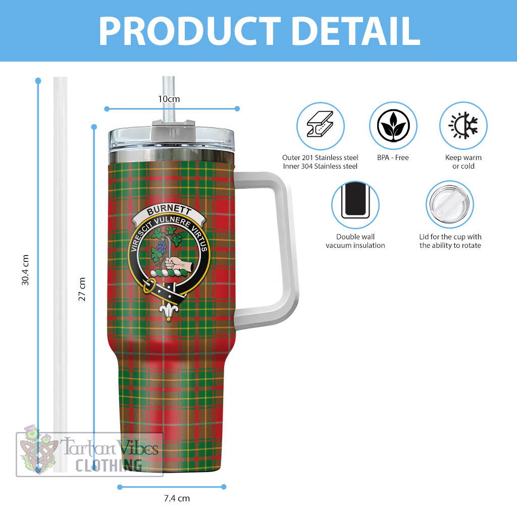 Tartan Vibes Clothing Burnett Ancient Tartan and Family Crest Tumbler with Handle