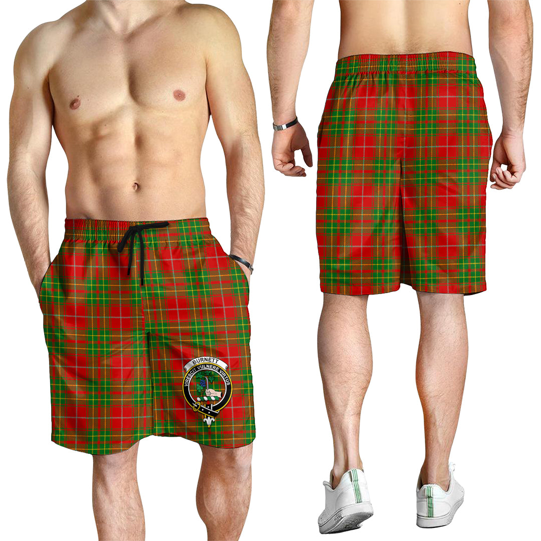 Burnett Ancient Tartan Mens Shorts with Family Crest