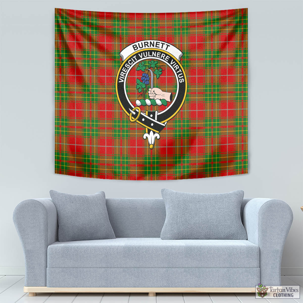 Tartan Vibes Clothing Burnett Ancient Tartan Tapestry Wall Hanging and Home Decor for Room with Family Crest