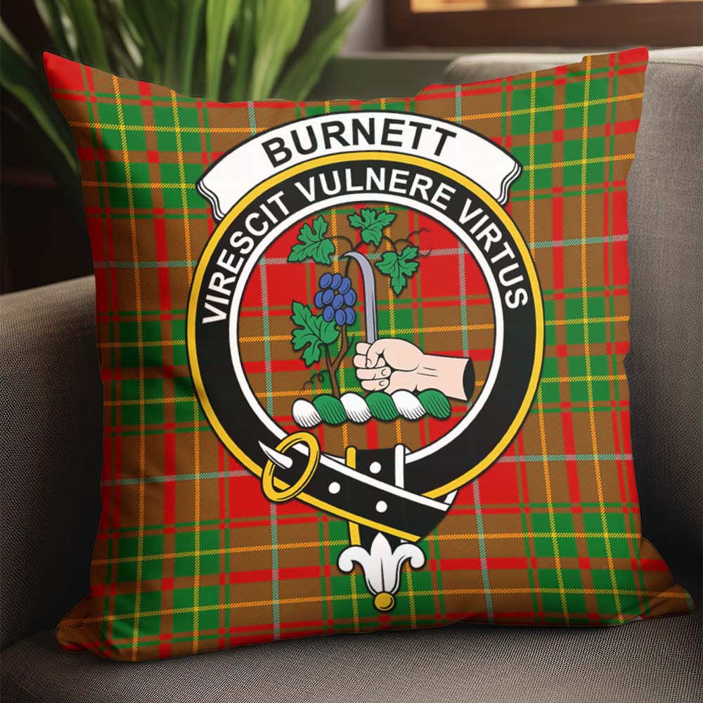 Burnett Ancient Tartan Pillow Cover with Family Crest - Tartanvibesclothing