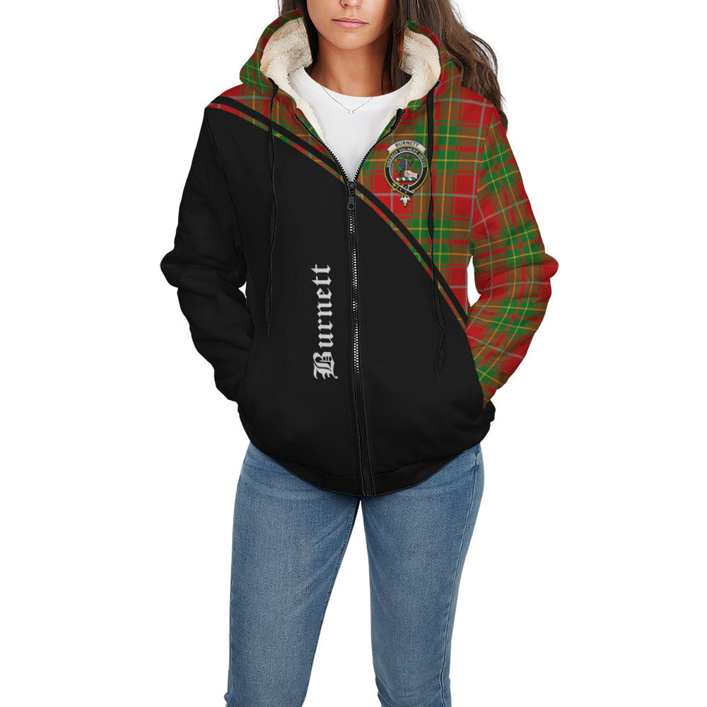 Burnett Ancient Tartan Sherpa Hoodie with Family Crest Curve Style