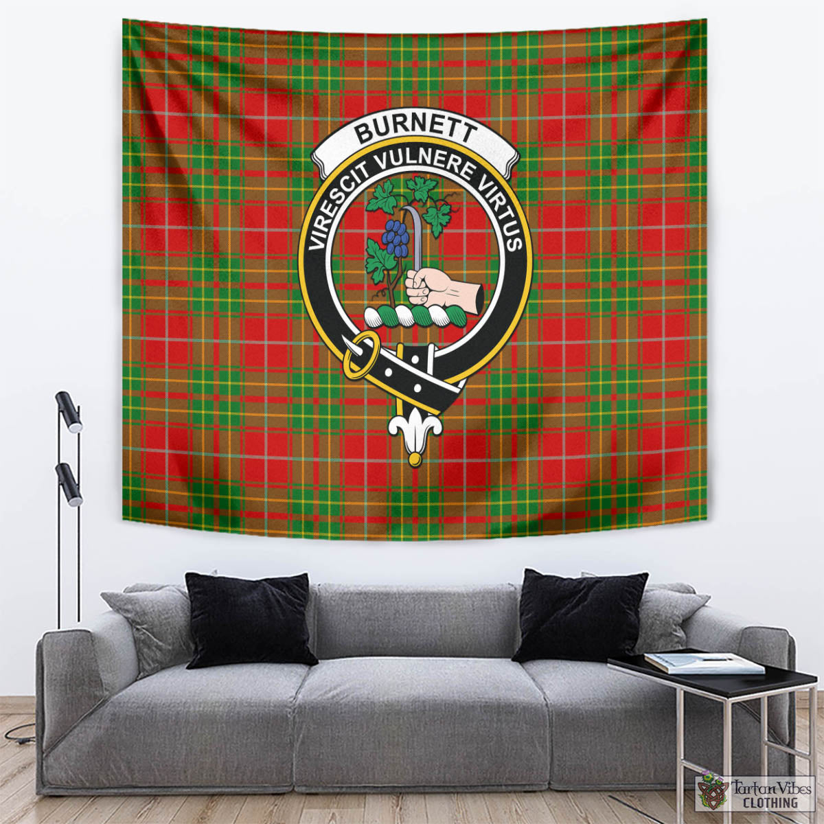 Tartan Vibes Clothing Burnett Ancient Tartan Tapestry Wall Hanging and Home Decor for Room with Family Crest