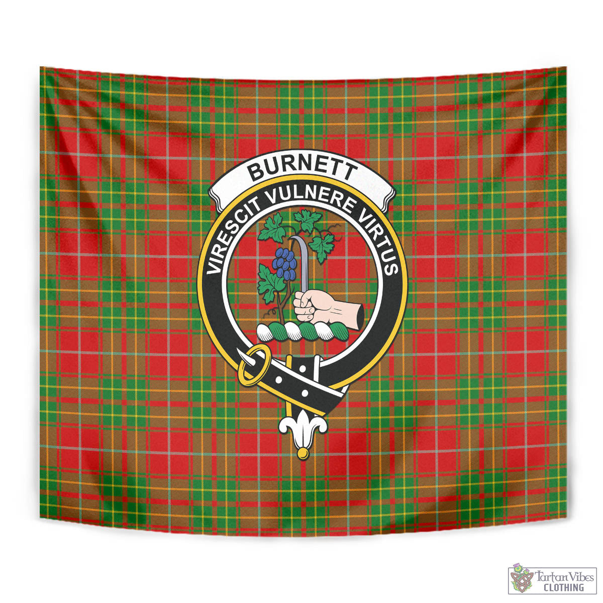 Tartan Vibes Clothing Burnett Ancient Tartan Tapestry Wall Hanging and Home Decor for Room with Family Crest