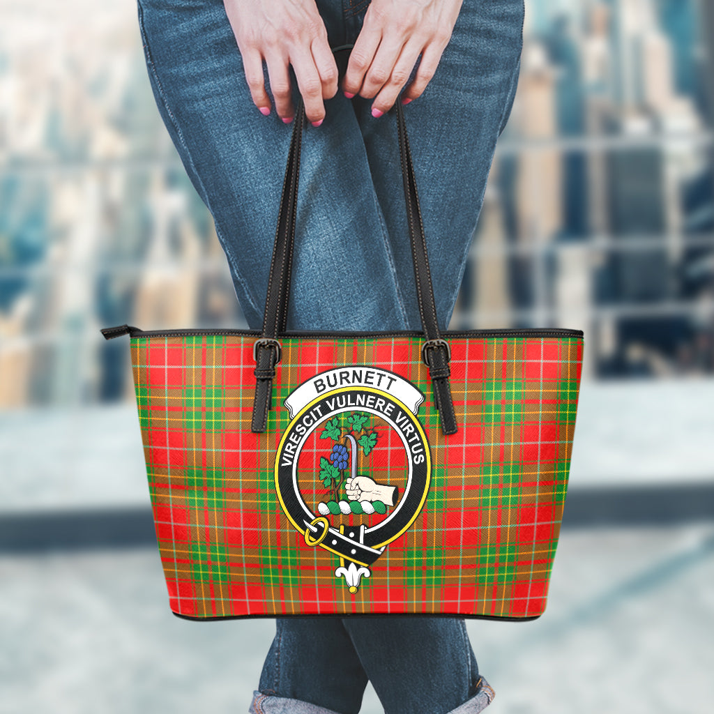 Burnett Ancient Tartan Leather Tote Bag with Family Crest