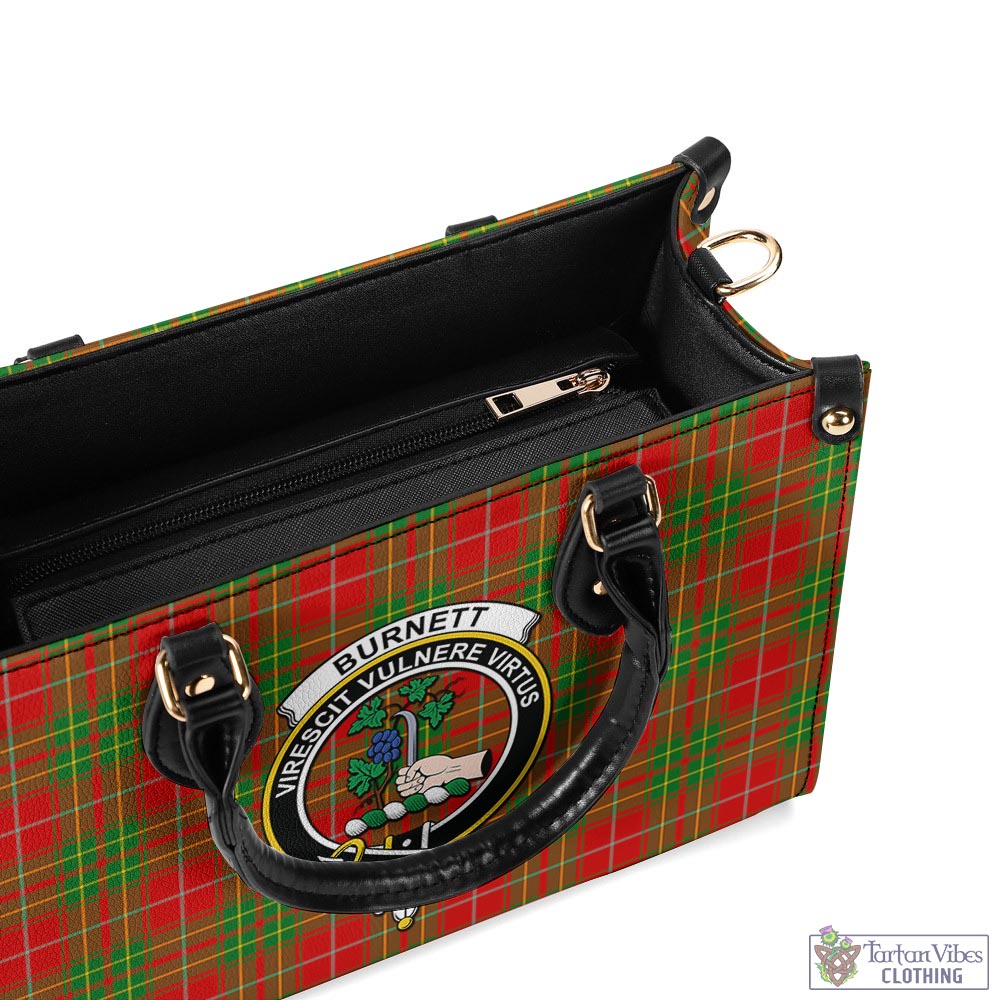 Tartan Vibes Clothing Burnett Ancient Tartan Luxury Leather Handbags with Family Crest