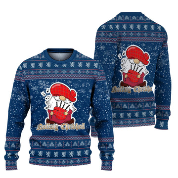 Burnett Modern Clan Christmas Family Knitted Sweater with Funny Gnome Playing Bagpipes