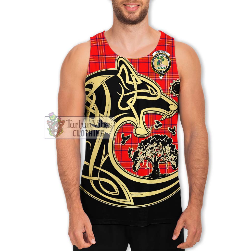 Tartan Vibes Clothing Burnett Modern Tartan Men's Tank Top with Family Crest Celtic Wolf Style