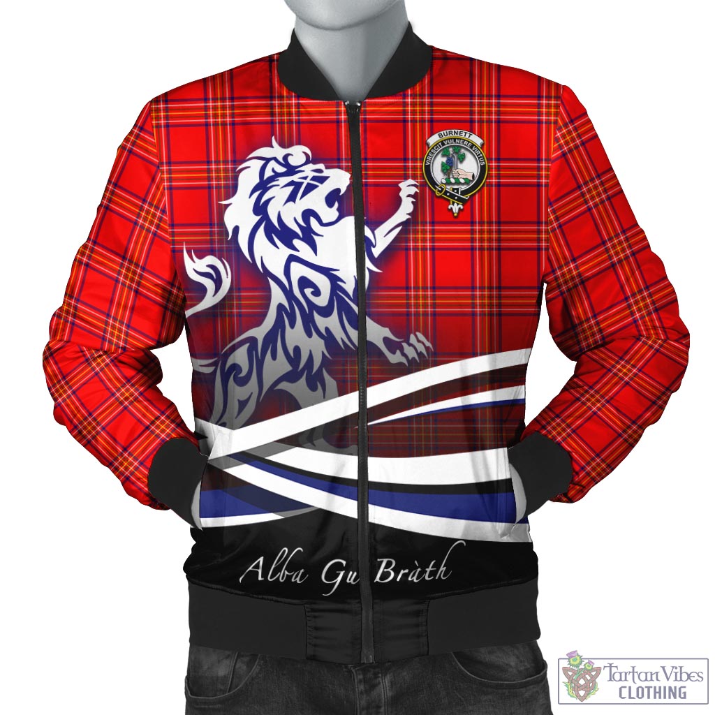 Tartan Vibes Clothing Burnett Modern Tartan Bomber Jacket with Alba Gu Brath Regal Lion Emblem