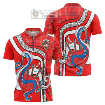 Burnett Modern Tartan Zipper Polo Shirt with Epic Bagpipe Style