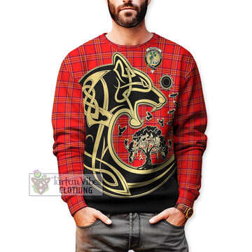 Burnett Modern Tartan Sweatshirt with Family Crest Celtic Wolf Style