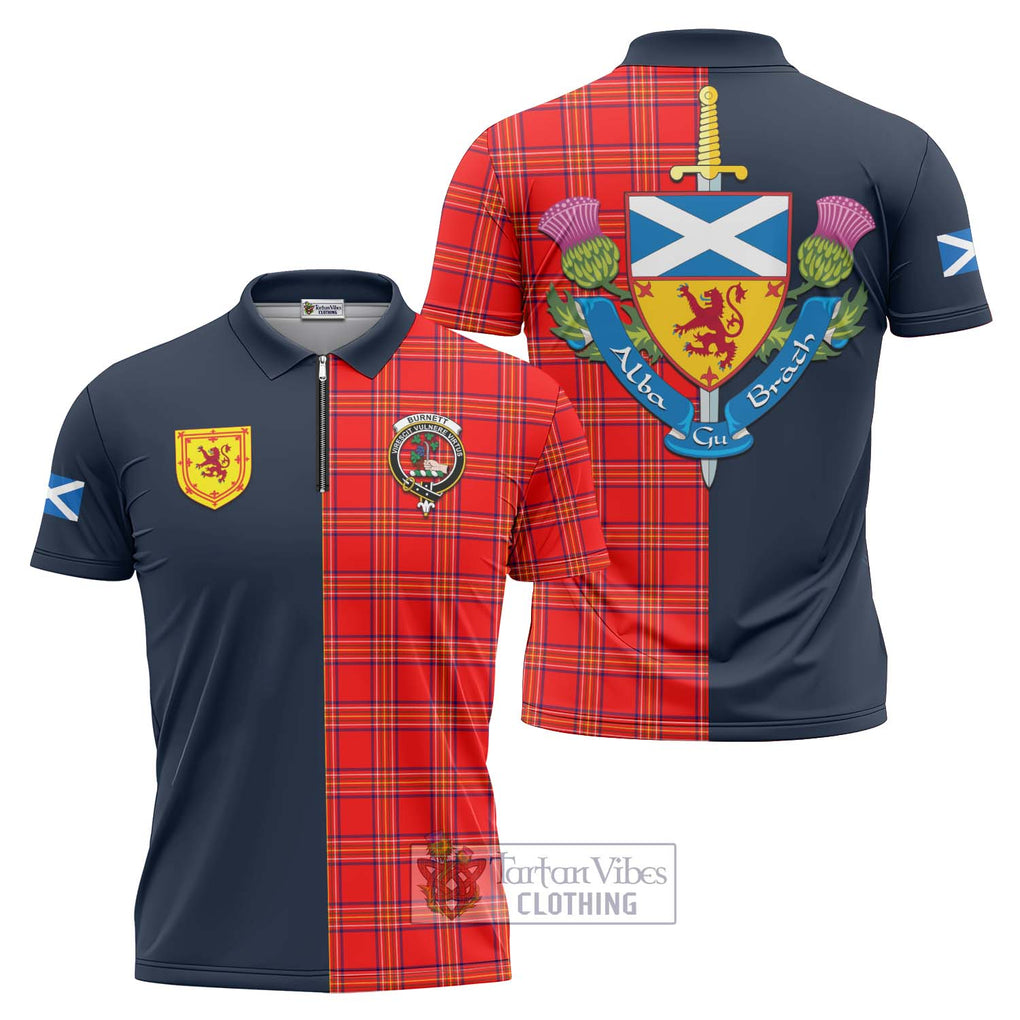 Tartan Vibes Clothing Burnett Modern Tartan Zipper Polo Shirt with Scottish Lion Royal Arm Half Style