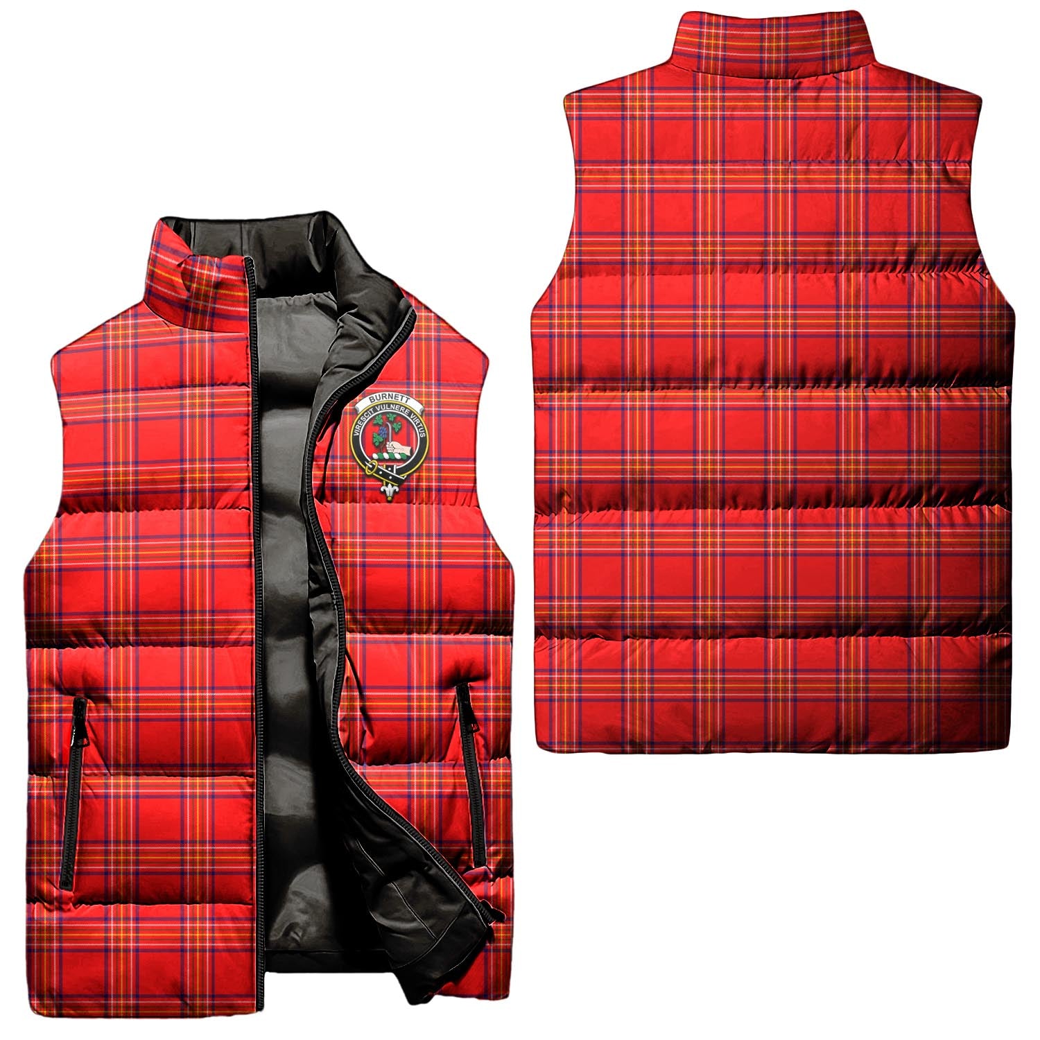 Burnett Modern Tartan Sleeveless Puffer Jacket with Family Crest Unisex - Tartanvibesclothing