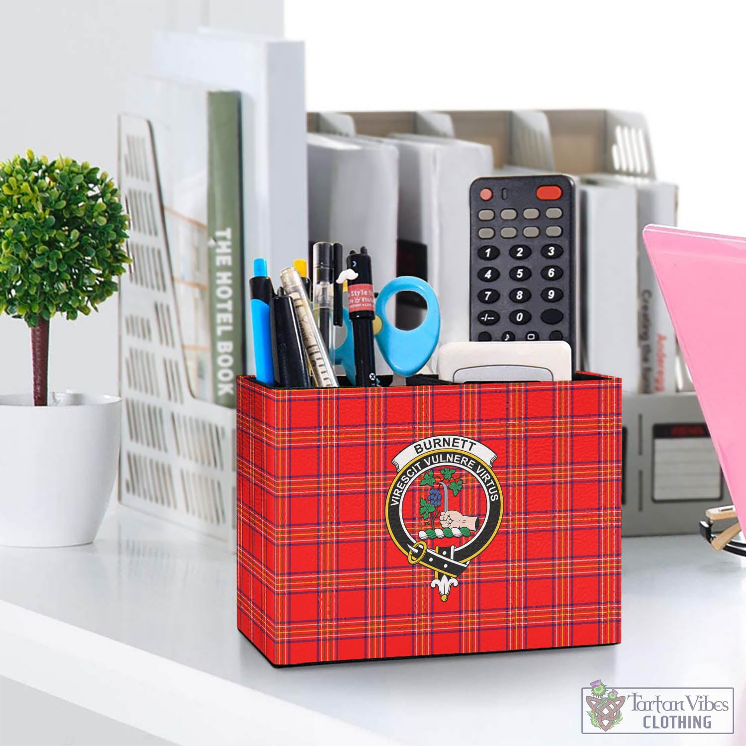 Tartan Vibes Clothing Burnett Modern Tartan Pen Holder with Family Crest