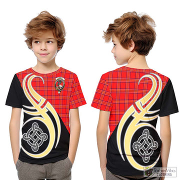 Burnett Modern Tartan Kid T-Shirt with Family Crest and Celtic Symbol Style