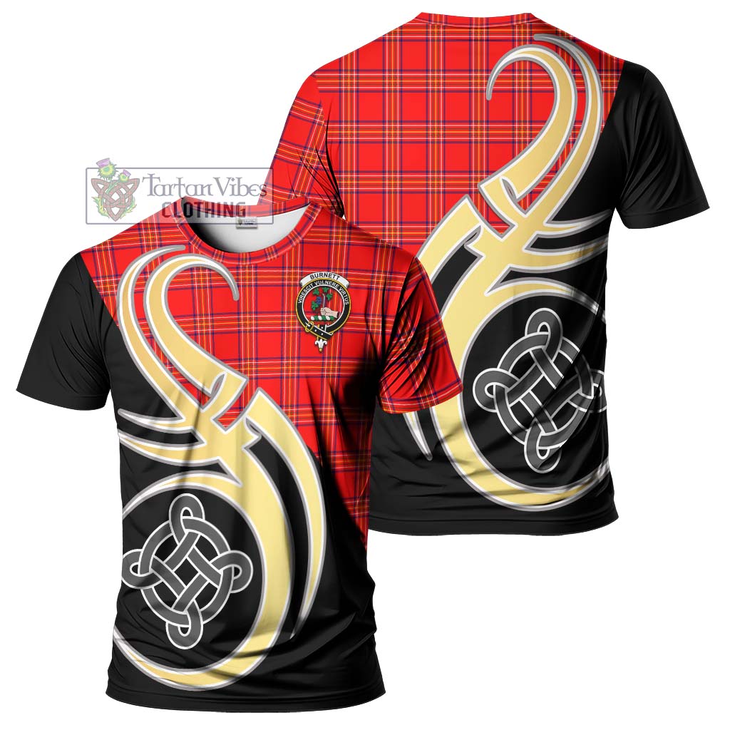 Tartan Vibes Clothing Burnett Modern Tartan T-Shirt with Family Crest and Celtic Symbol Style