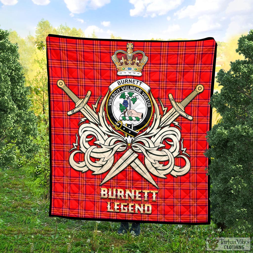 Tartan Vibes Clothing Burnett Modern Tartan Quilt with Clan Crest and the Golden Sword of Courageous Legacy