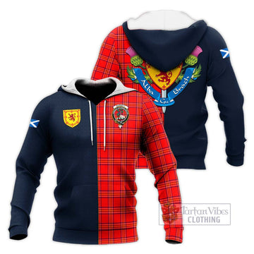 Burnett Modern Tartan Knitted Hoodie Alba with Scottish Lion Royal Arm Half Style