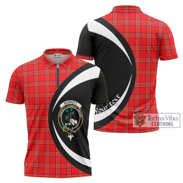 Burnett Modern Tartan Zipper Polo Shirt with Family Crest Circle Style
