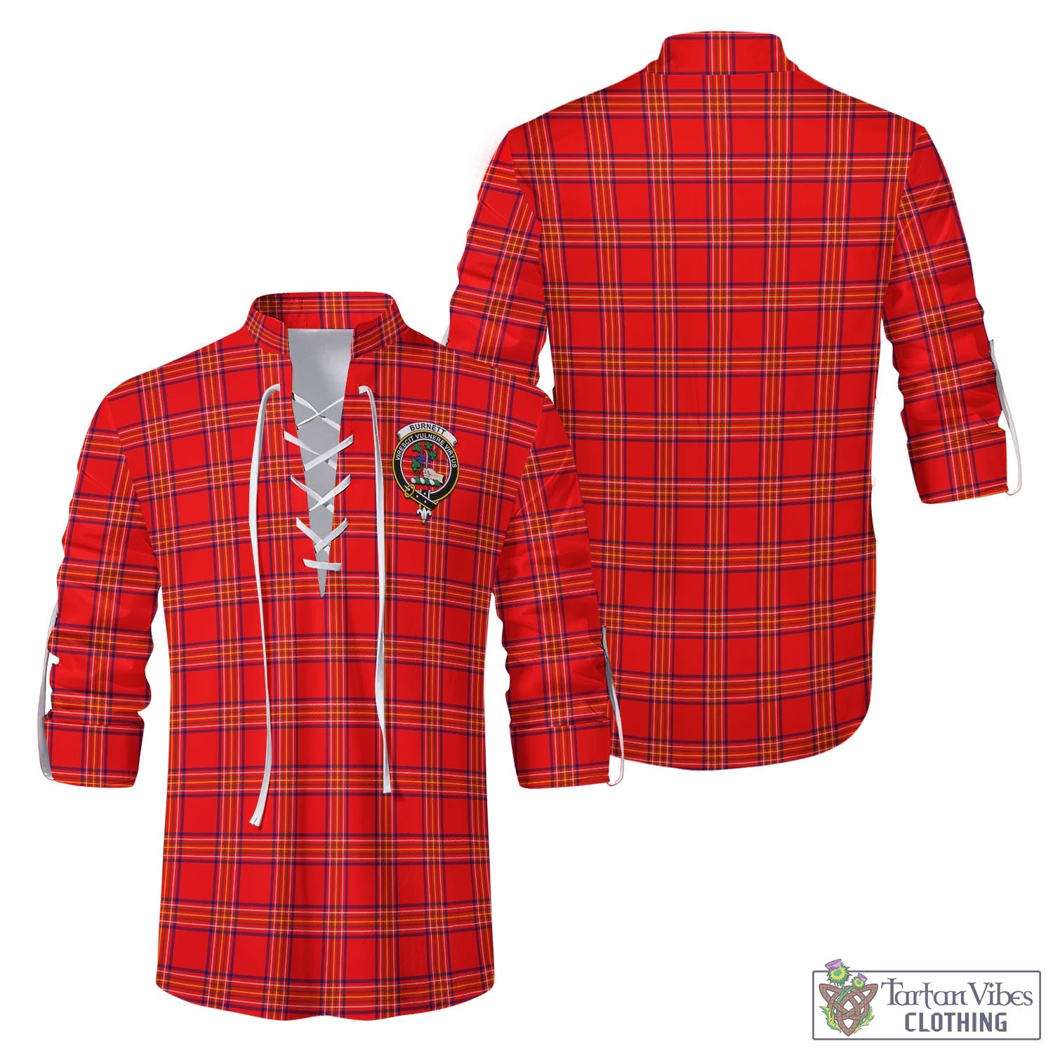 Tartan Vibes Clothing Burnett Modern Tartan Men's Scottish Traditional Jacobite Ghillie Kilt Shirt with Family Crest