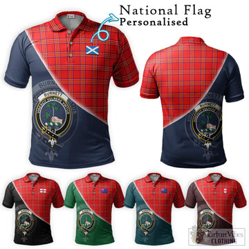 Burnett Modern Tartan Polo Shirt with Personalised National Flag and Family Crest Half Style