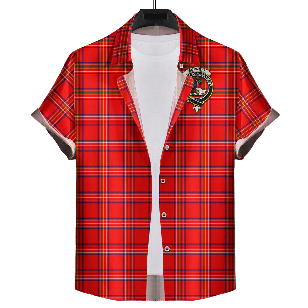 Burnett Modern Tartan Short Sleeve Button Down Shirt with Family Crest