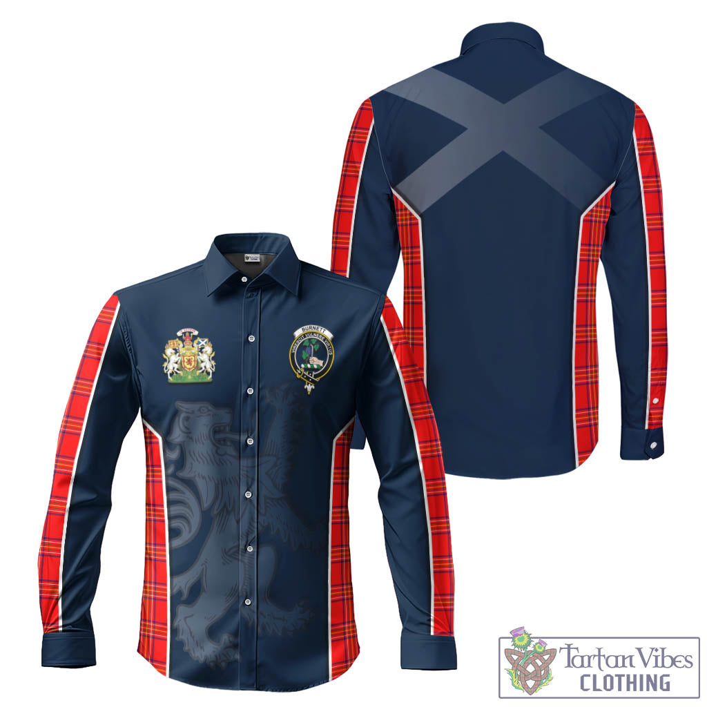 Tartan Vibes Clothing Burnett Modern Tartan Long Sleeve Button Up Shirt with Family Crest and Lion Rampant Vibes Sport Style