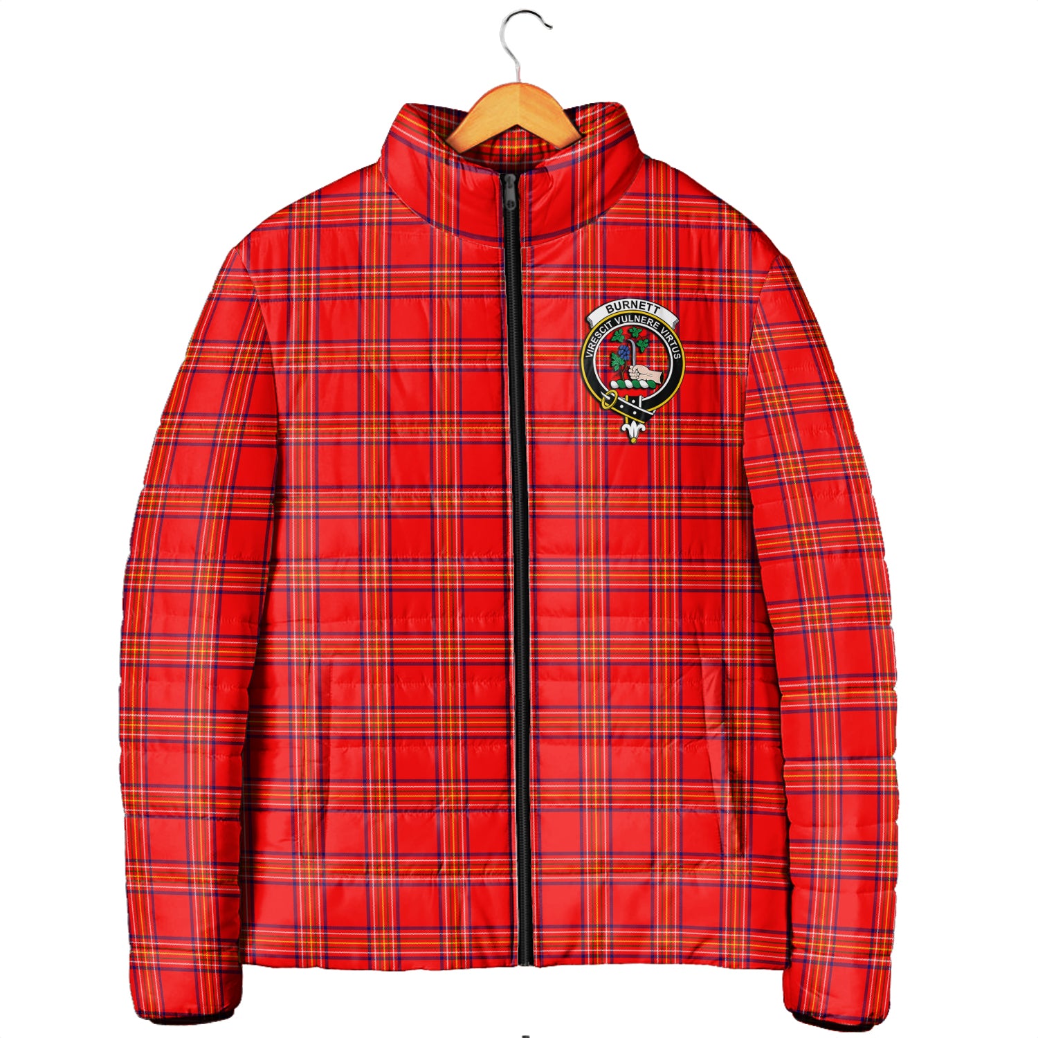 Burnett Modern Tartan Padded Jacket with Family Crest Men's Padded Jacket - Tartan Vibes Clothing