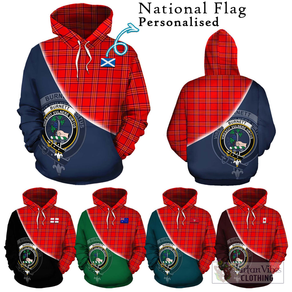 Burnett Modern Tartan Hoodie with Personalised National Flag and Family Crest Half Style Zip Hoodie - Tartanvibesclothing Shop