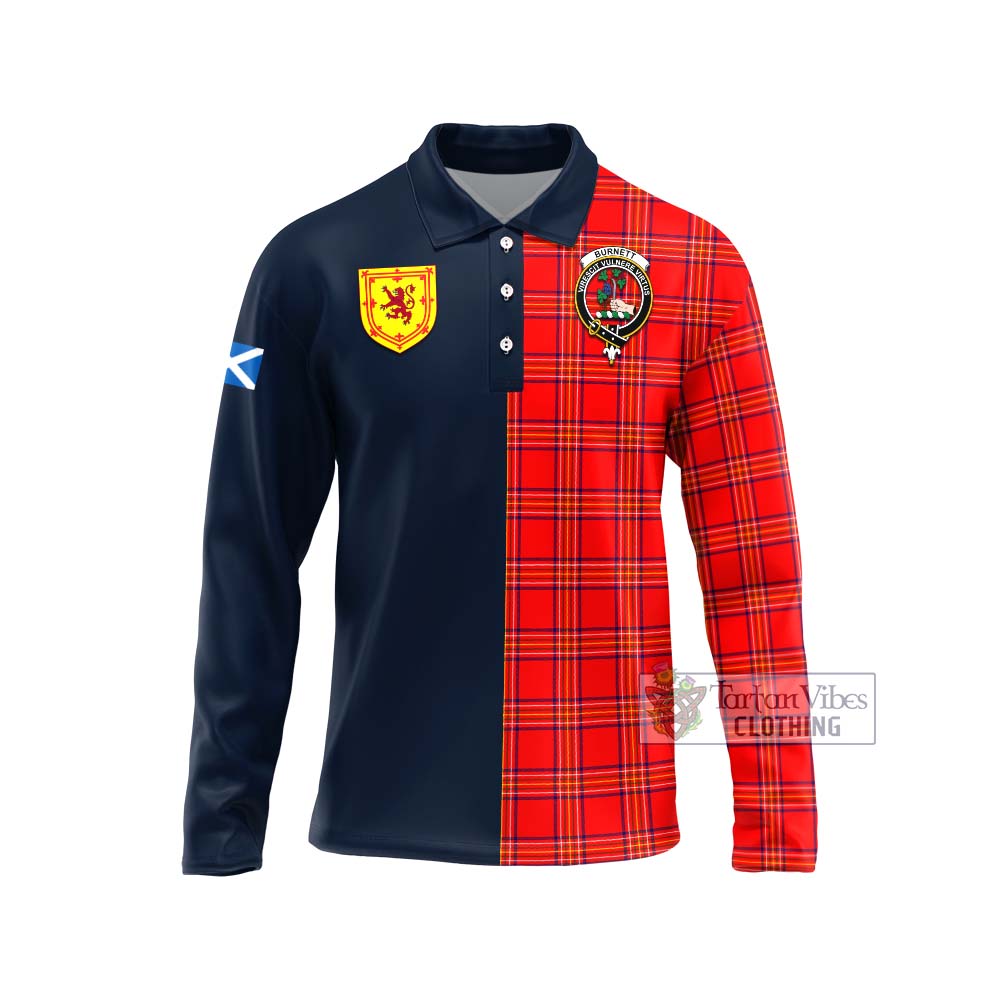 Tartan Vibes Clothing Burnett Modern Tartan Long Sleeve Polo Shirt with Scottish Lion Royal Arm Half Style