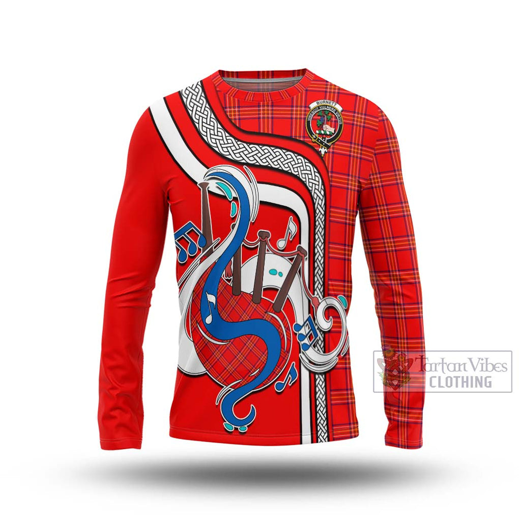 Tartan Vibes Clothing Burnett Modern Tartan Long Sleeve T-Shirt with Epic Bagpipe Style