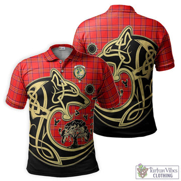 Burnett Modern Tartan Polo Shirt with Family Crest Celtic Wolf Style