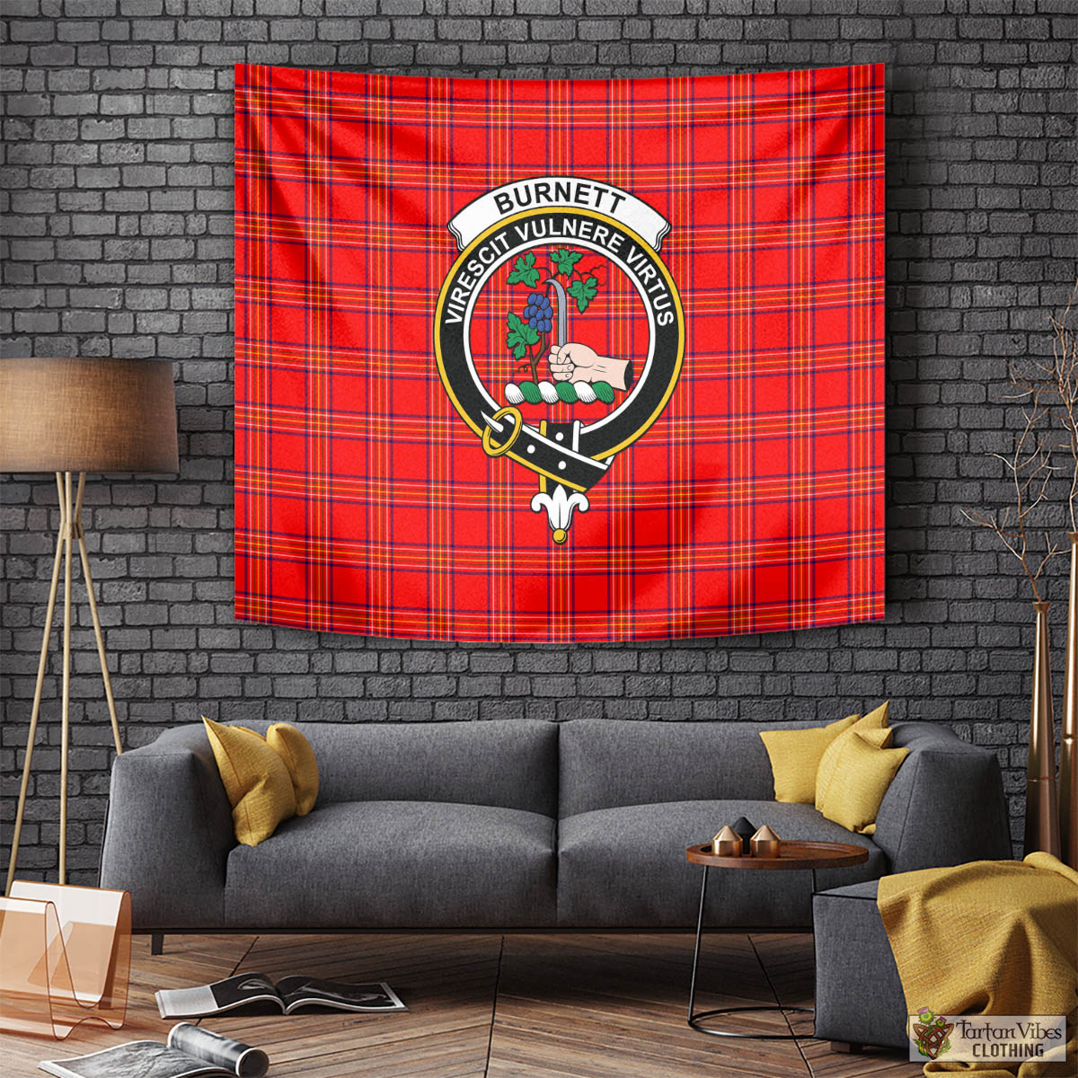 Tartan Vibes Clothing Burnett Modern Tartan Tapestry Wall Hanging and Home Decor for Room with Family Crest