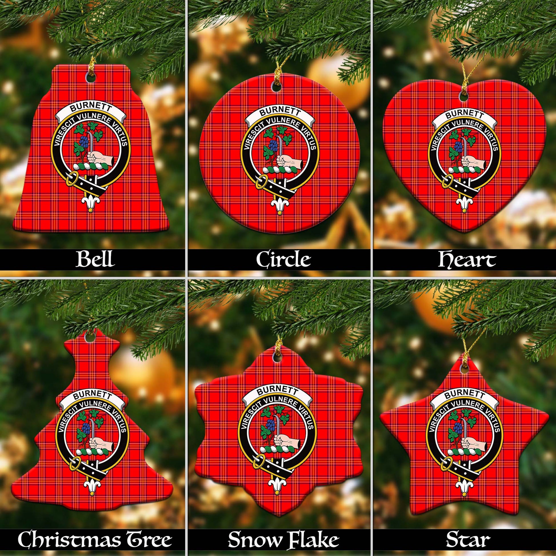 Burnett Modern Tartan Christmas Ornaments with Family Crest Ceramic Bell Pack 1: ornament * 1 piece - Tartanvibesclothing