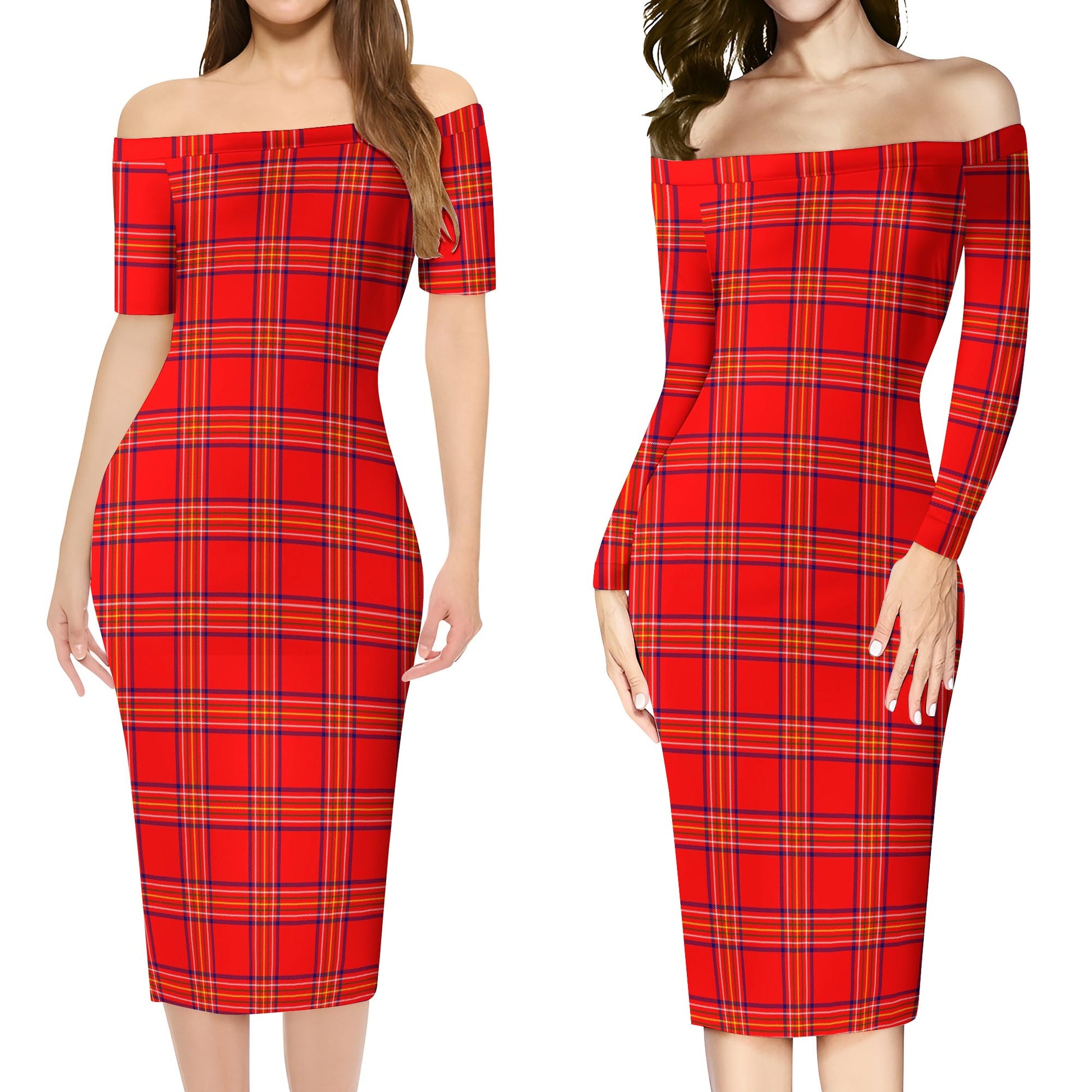 Burnett Modern Tartan Off Shoulder Lady Dress Women's Dress - Tartanvibesclothing