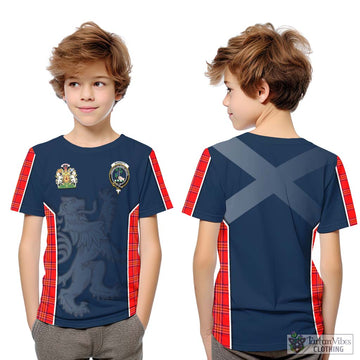 Burnett Modern Tartan Kid T-Shirt with Family Crest and Lion Rampant Vibes Sport Style