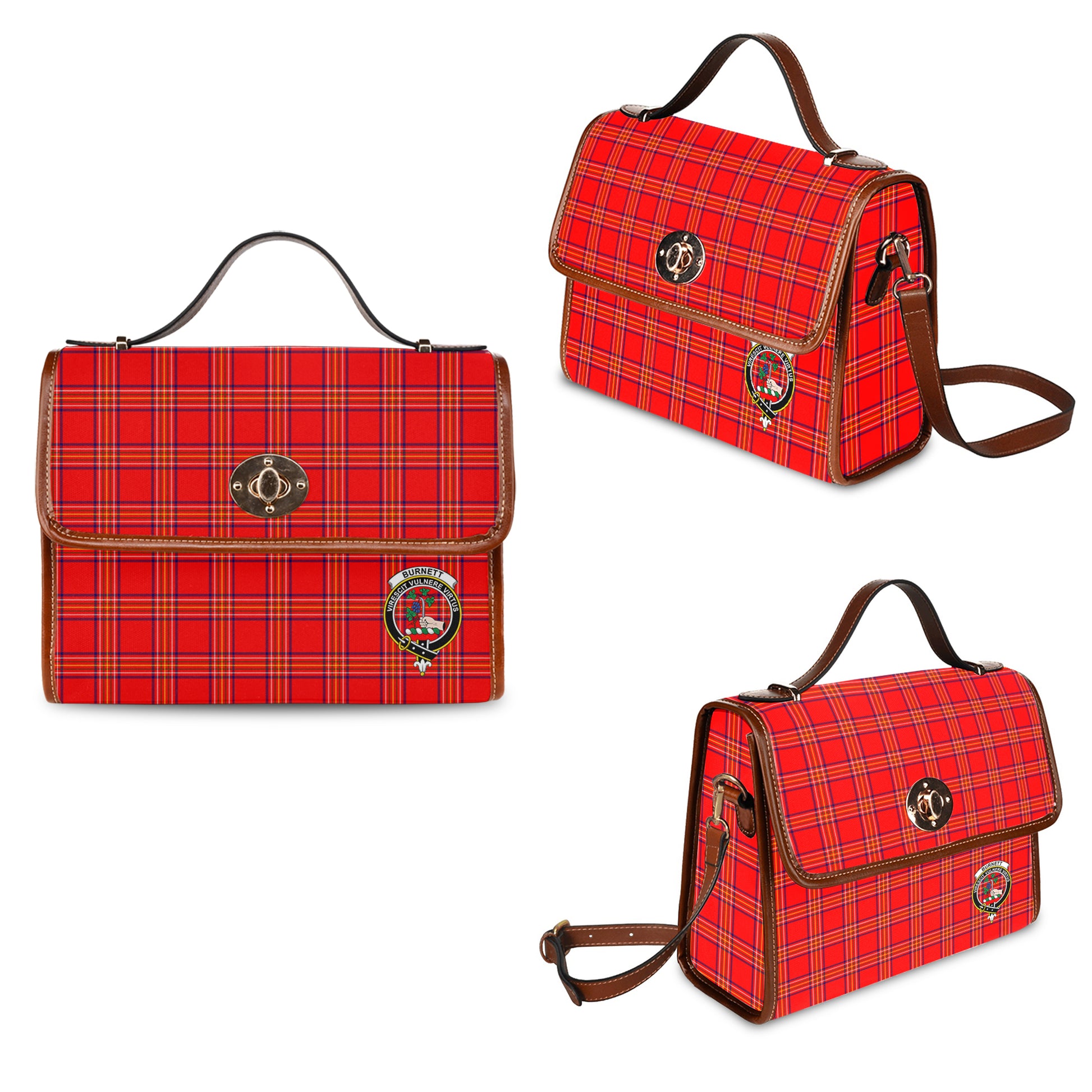 Burnett Modern Tartan Leather Strap Waterproof Canvas Bag with Family Crest One Size 34cm * 42cm (13.4" x 16.5")